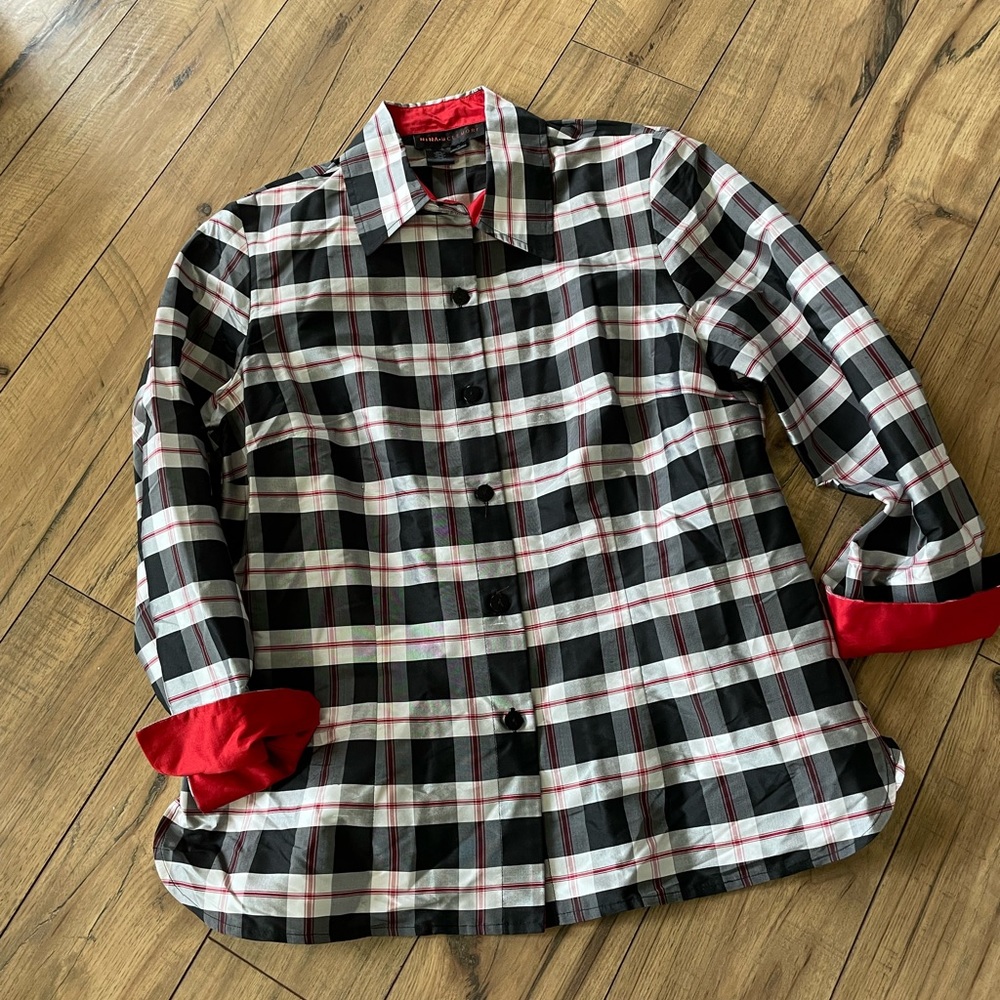 Like New Nina McLemore Sz 10 plaid silk blouse